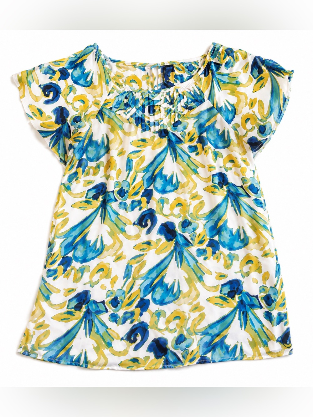 Essentials gold white and blue dressy work top